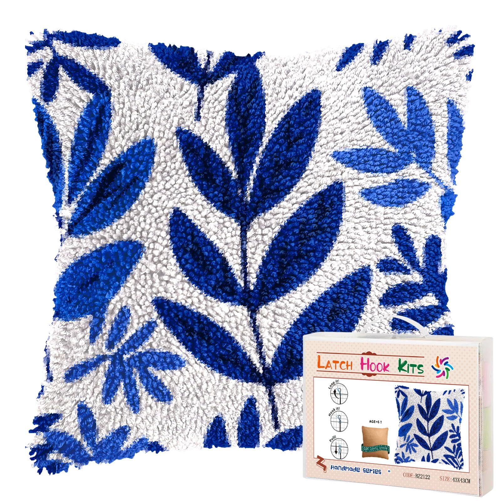 Tropical Leaves DIY Latch Hook Pillow Kits for Adults Printed Pillowcase Crochet Yarns Hooking Handmade Pillow Cover Cushion for Home Sofa Decoration 17x17inch(1)