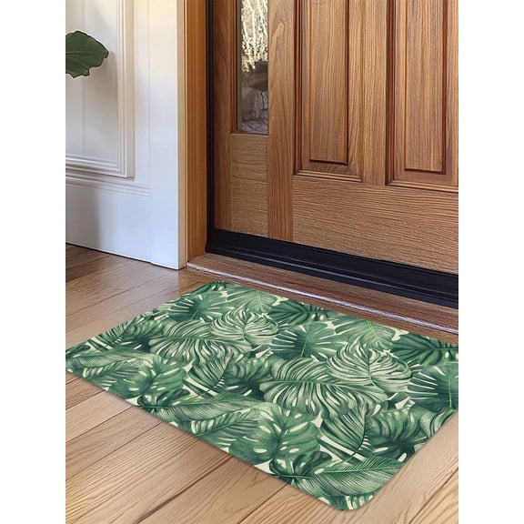 Tropical Leaves Door Mat Indoor Outdoor Entrance, Non Slip Small Rug for Kitchen Bathroom Entryway Rug, Summer Nature Botanical Palm Leaf Washable Doormat Floor Mat 16x24 Inch