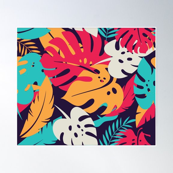 Tropical Leaves Exotic Colorful Seamless Pattern In Vector Poster Wall Art Modern Wall Decor Art