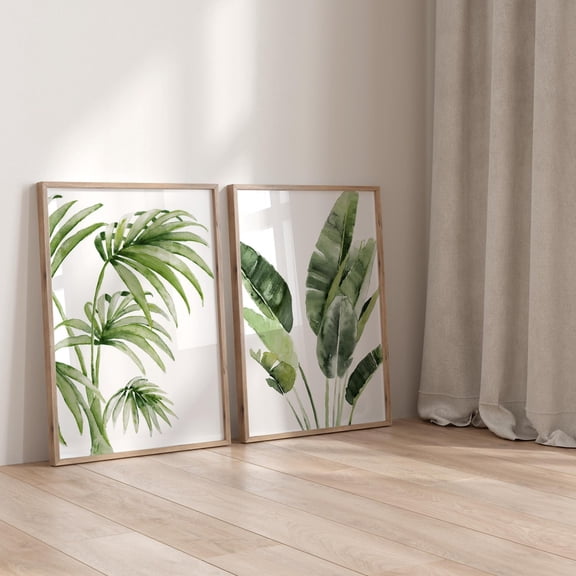 Tropical Leaves Exotic Wall Decor Monstera Banana Leaf Plant Branch Greenery Minimalist Art Set 2 Set 2