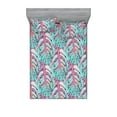 thumbnail image 1 of Tropical Leaves Fitted Sheet & Pillow Sham Set, Modern Design of Exotic Vibes Leaf Pattern with Pastel Colors, Decorative Printed 3 Piece Bedding Decor, King, Seafoam Coral Fuchsia, by Ambesonne, 1 of 2