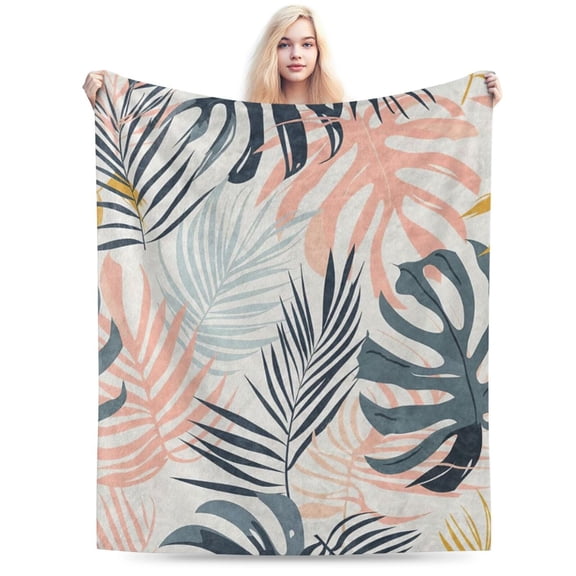 Tropical Leaves Fleece Blanket Gifts for Adults Colorful Botanical Throw Blanket 50x40