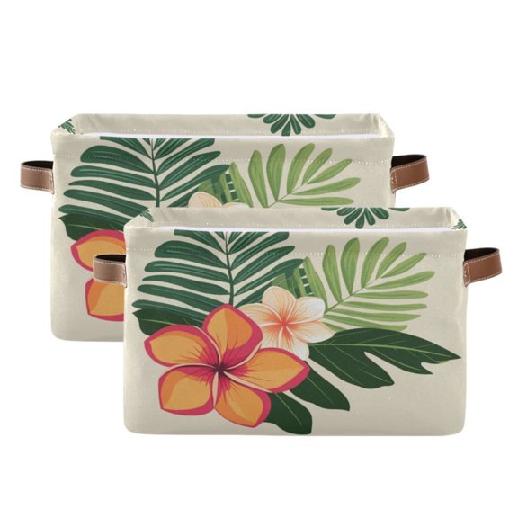 Tropical Leaves and Flowers Foldable Storage Basket,Canvas Fabric Foldable Storage Bins with Handles Open Home Storage Bins Boxes for Toy Book Shelf Closet Baskets