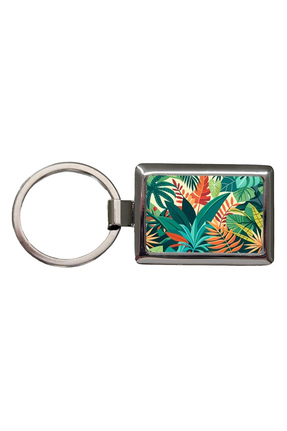 Tropical Leaves Foliage Metal Rectangle Keychain