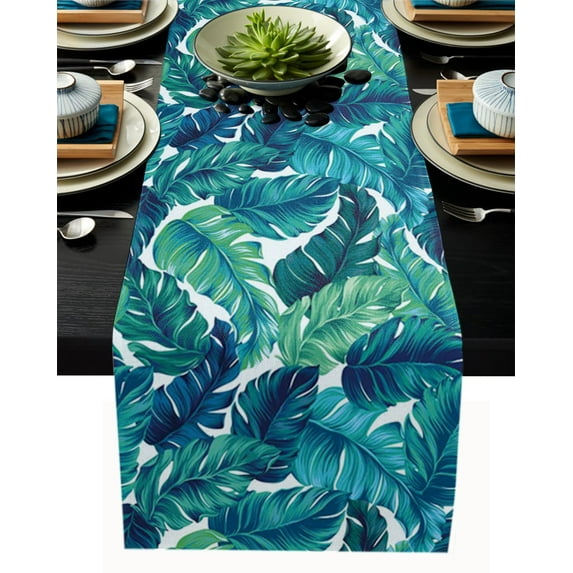 Tropical Leaves Green Palm Leaves Modern Table Runners Cloth Holidays Party Wedding Decoration Table Runner Dining Table Cover