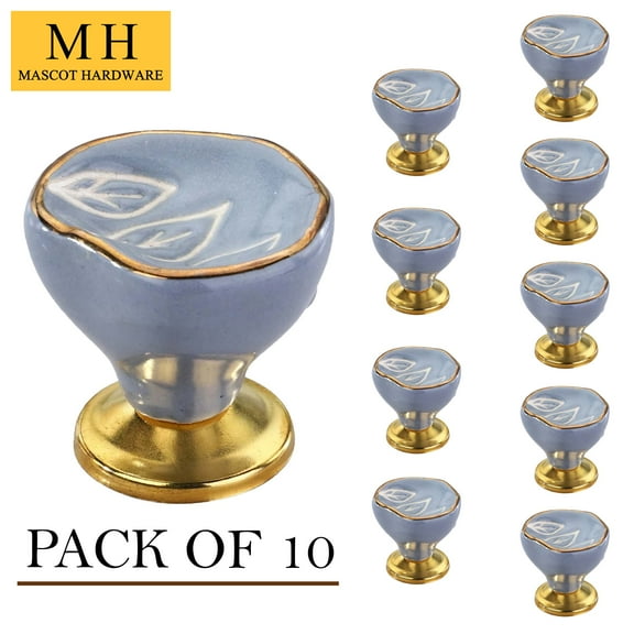 Tropical Leaves Grey Cabinet KNOB Drawer Knobs Dresser Knobs Drawer Pulls Door Knobs Dresser Drawer Handles Knobs for Dresser Drawers (Pack of 10) By Mascot Hardware