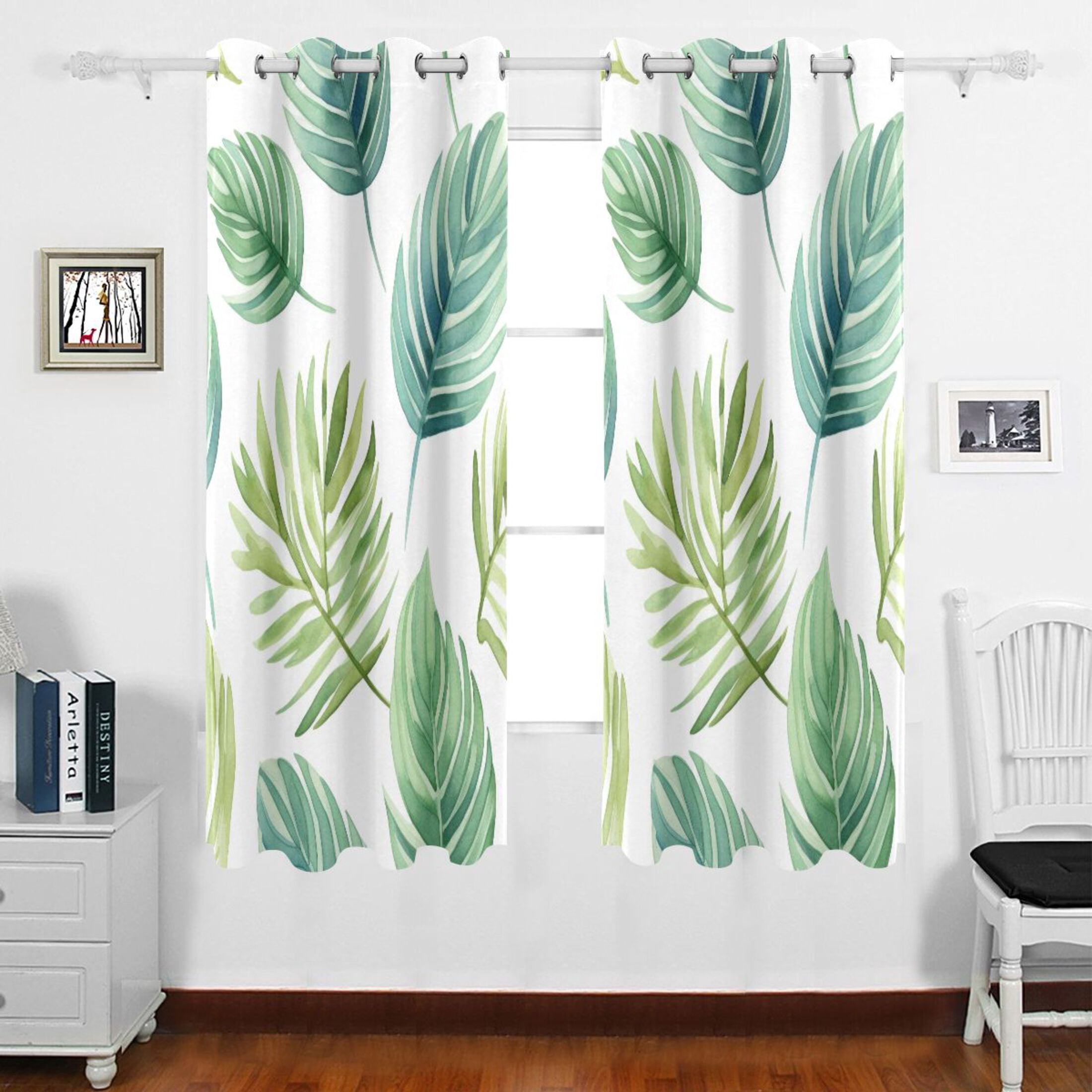 Tropical Leaves Grommet Blackout Curtains Thermal Insulated Window ...