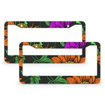 Tropical Leaves Hibiscus Flowers License Plate Cover 2 Pack Tropical Tree Plant Car License Plate Frame Car Accessories US Canada Standard 2 Holes Metal License Plate Frame
