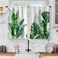 thumbnail image 1 of Tropical Leaves Kitchen Curtains - Banana Trees Watercolored Short Cafe Curtains for Bathroom Living Room Decor Tier Curtains Farmhouse Rustic Rod Pocket Window Drapes 36 Inches Length 2 Panel Set, 1 of 5