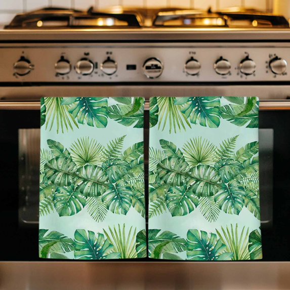 Tropical Leaves Kitchen Towels Set of 2, Watercolor Monstera Palm Leaf Botanical Green Absorbent Dish Towels for Kitchen, Microfiber Hand Towel, Quick Drying Tea Towel for Cleaning Dishcloths