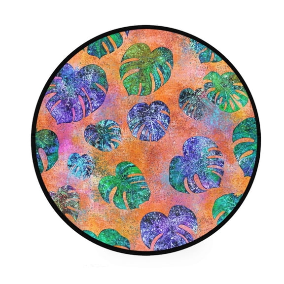 Tropical Leaves Memory Foam Bath Mat 36" Absorbent Rug with Non Slip Base and 4 Bonus Pads