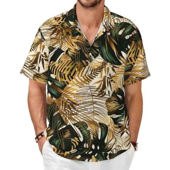 Tropical Leaves Men's Shirts Short-Sleeved with All-Over Prints Button-Up Shirts