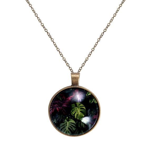 Tropical Leaves Necklace Personalized Custom Photo Round Pendant Adjustable Stainless Steel Necklaces with Gift Box for Men Women Mothers Valentine's Jewelry Gift