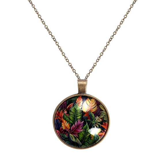 Tropical Leaves Necklace Personalized Custom Photo Round Pendant Adjustable Stainless Steel Necklaces with Gift Box for Men Women Mothers Valentine's Jewelry Gift