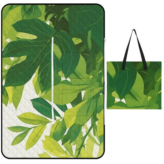 Tropical Leaves Outdoor Picnic Blanket, Foldable Waterproof Beach Mat, Portable Beach Blanket for Beach Camping, Hiking, Family Concerts