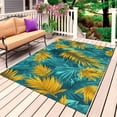 thumbnail image 1 of Tropical Leaves Outdoor Rug for Patio/Deck/Porch, Non-Slip Large Area Rug 4 x 6 Ft, Retro Pastel Turquoise Gold Palm Plant Indoor Outdoor Rugs Washable Area Rugs, Reversible Camping Rug Carpet Runner, 1 of 8