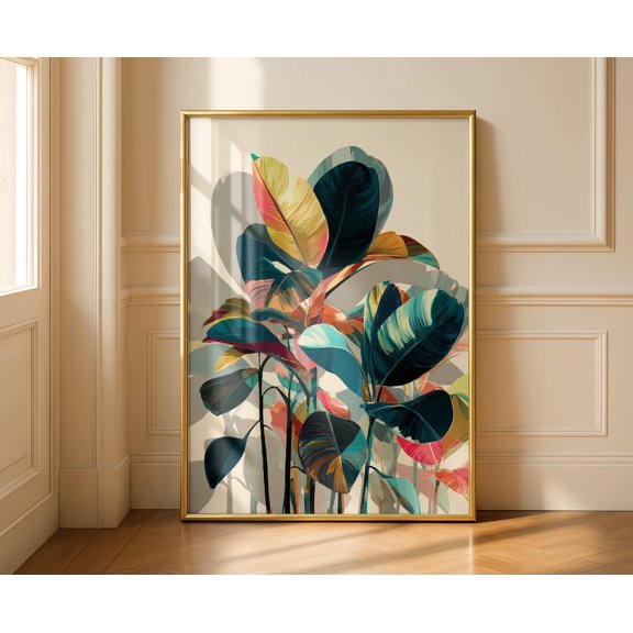 Tropical Leaves Overlapping Foliage Illustration Vibrant Modern Vector Strong Shadows Premium Decorative Poster Unframed Paper Print