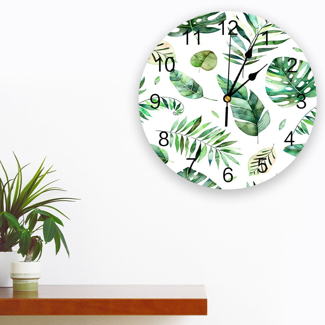 Tropical Leaves Palm Tree Green Plant Wall Clock Bedroom Silent Wall