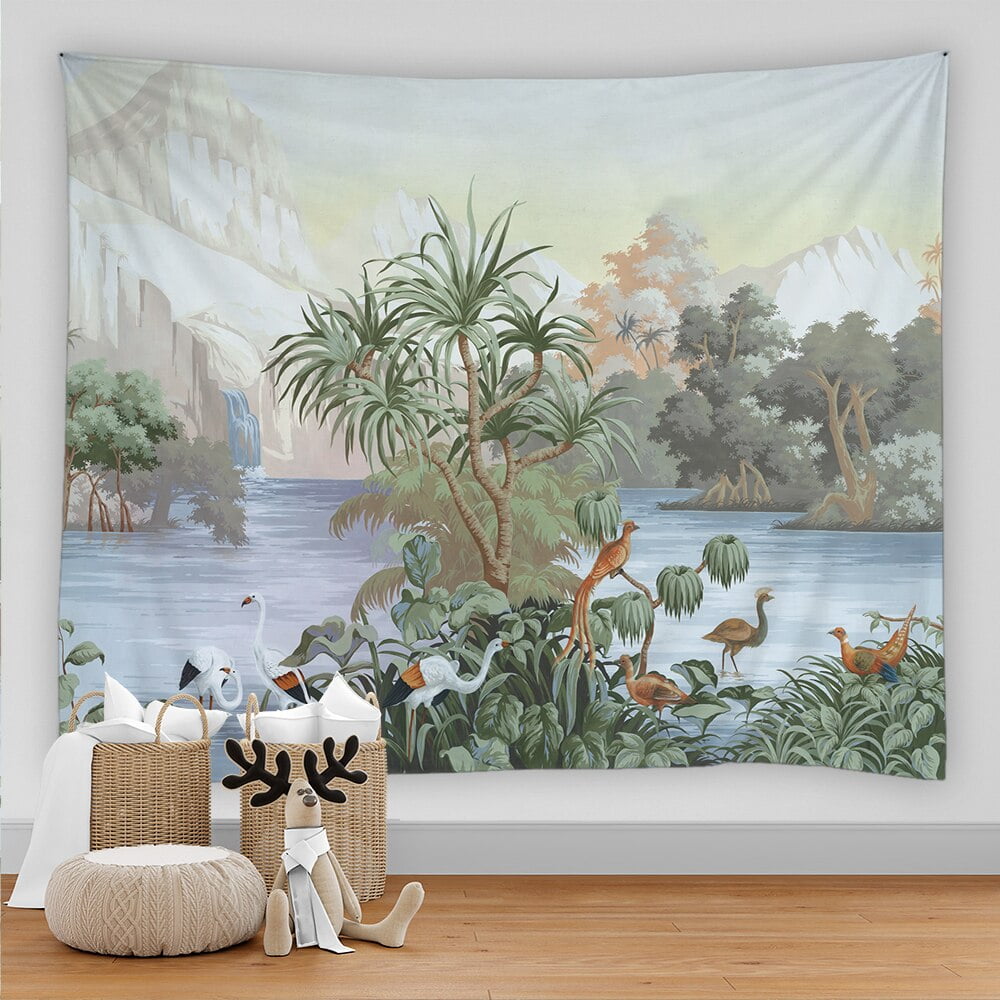 Tropical Leaves Palm Tree Tapestry Wall Hanging Flowers Pattern Beach ...