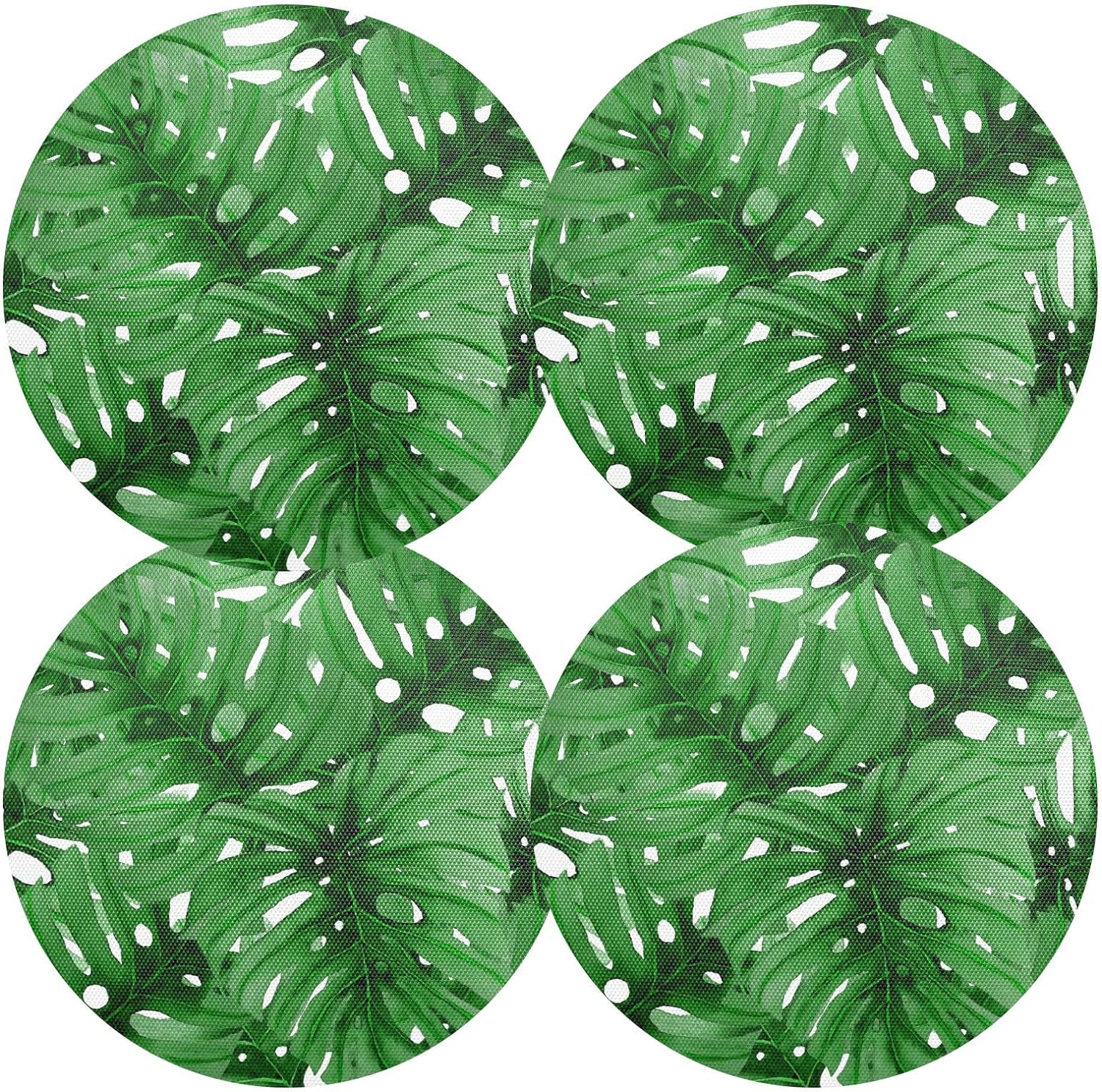 Tropical Leaves Palms Monstera Round Place Mats Set of 4, Heat Stain