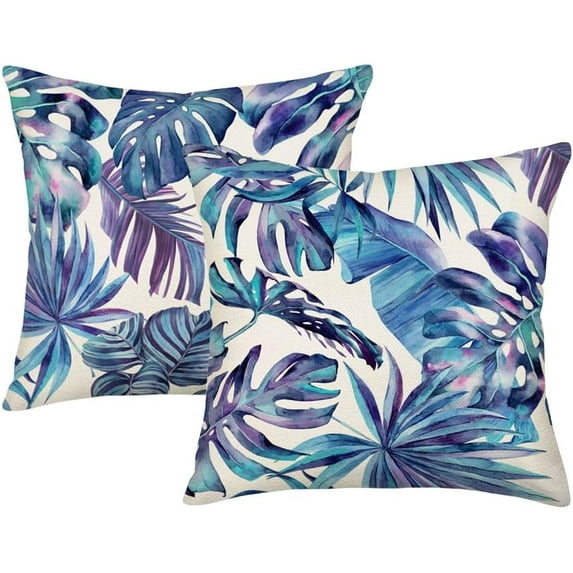 Tropical Leaves Pillow Covers 16x16 Set of 2 Monstera Palm Leaf Plant Print Green Colored Outdoor Throw Pillows Case Summer Hawaiian Decorative Cushion Case for Home Couch Bed