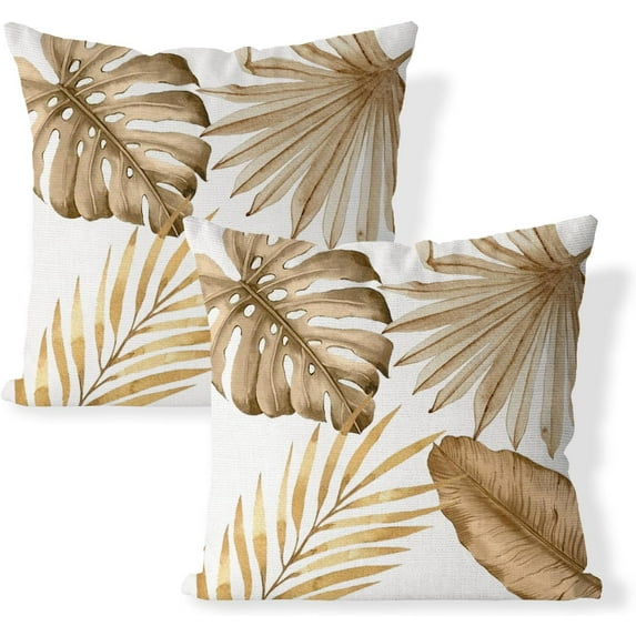 Tropical Leaves Pillow Covers 18x18 Set of 2 Summer Autumn Throw Pillow Cases Decorations Square Cushion Covers for Bed Chair Sofa Couch