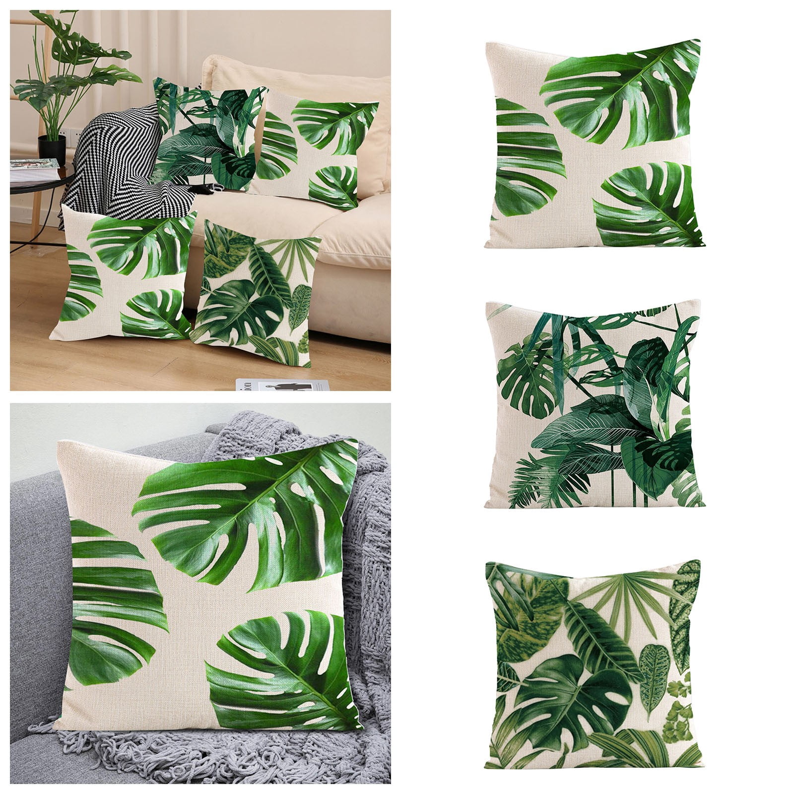 AEIOAE Tropical Leaves Pillow Covers – Set Of 2, 16x16 Inch Emerald Green Minimalist Design