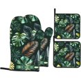 thumbnail image 1 of Tropical Leaves Print Oven Mitts and Pot Holders Sets 4 Piece Set Kitchen Women Men Cooking Baking Microwave Heat Resistant, 1 of 6