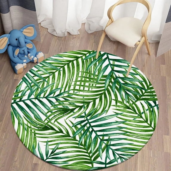 Tropical Leaves Round Carpets for Living Room Green Printed Parlor Bedroom Carpet Rugs Toilet Bath ration Non-slip Door Mat