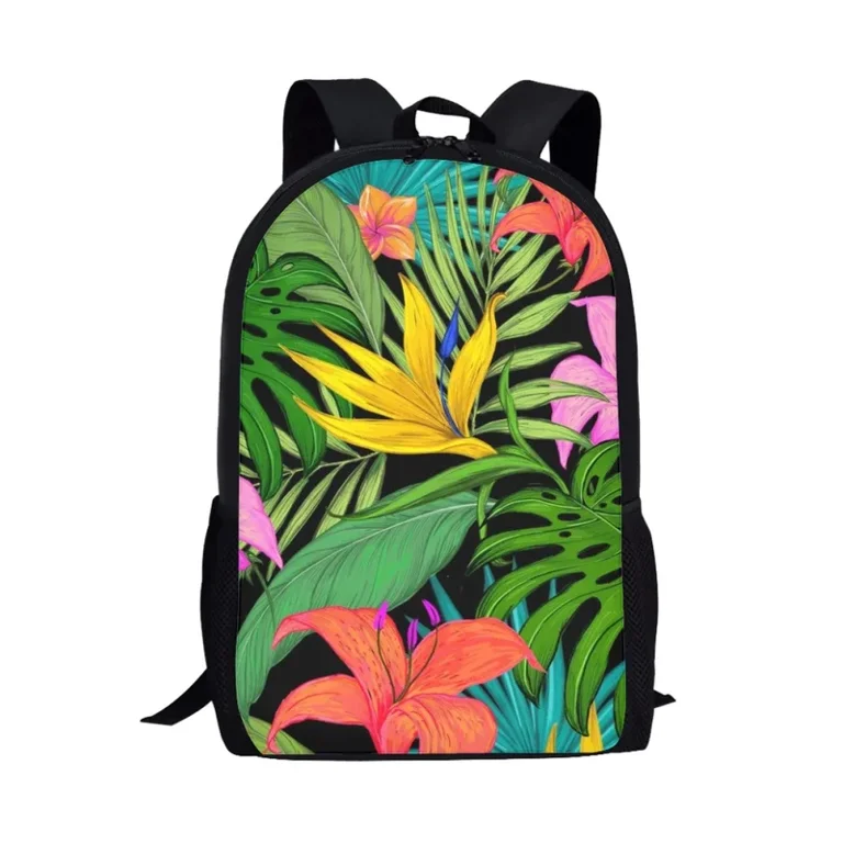 Tropical Leaves School Bag Simple Style Girls Boys School Knapsack Personalized Book Bags for Teenagers Children Palm Leaf Print