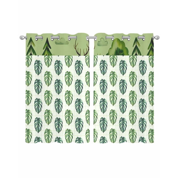 Tropical Leaves Sheer Curtains 39 Inch Length 2 Panels Set for Living Room/Bedroom, Green Palm Monstera Leaf Trees Plants Beige Kitchen Curtains Grommet Curtains Window Treatments 27.5"x39"x2