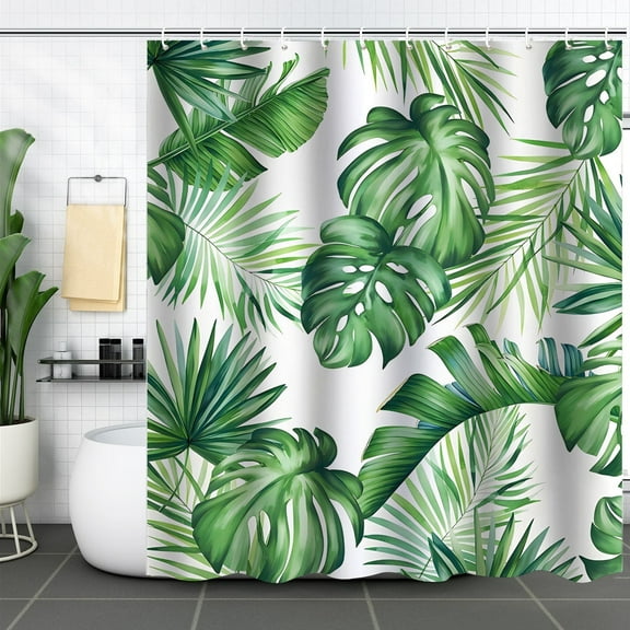 Bevtee Tropical Leaves Shower Curtain Green Palm Monstera Leaf Decorative Bath Curtain 72 x 72 Inch