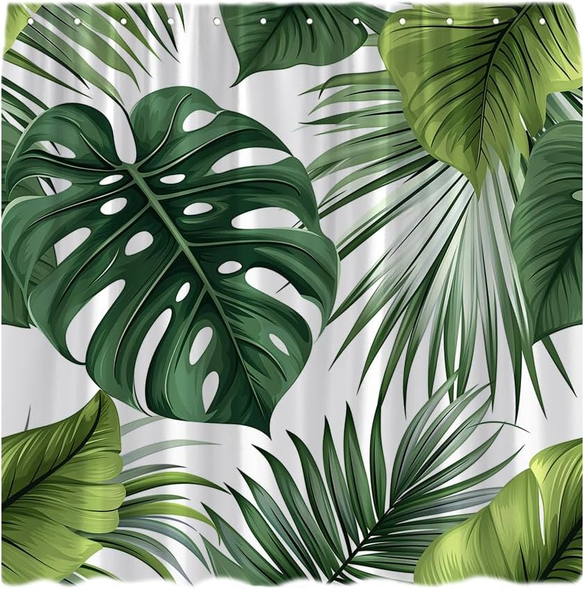 Tropical Leaves Shower Curtain Green Palm Monstera Leaf Summer