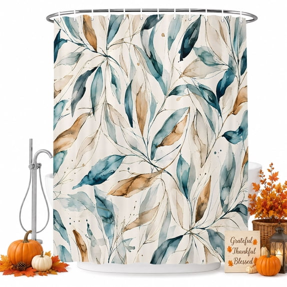 Tropical Leaves Shower Curtain, Waterproof Shower Curtains for Bathroom, Modern Simple Abstract Botanical Watercolor Washable Fabric Bathtub Curtain Set Bath Decor with 12 Hooks 72"x78"