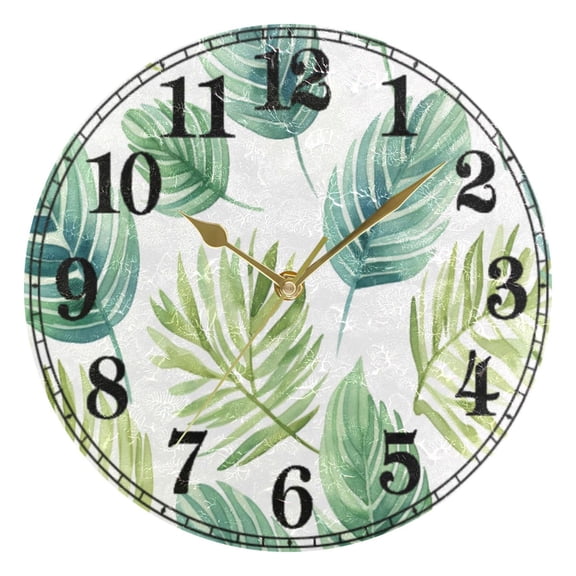 Tropical Leaves Silent Wall Clock 10" Non-Ticking Battery Clock