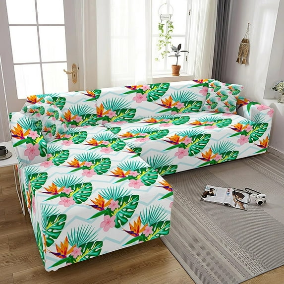 Tropical Leaves Sofa Cover for Living Room Stretch Slipcovers Sectional Couch Cover 3 Seater funda de sofá L Shape Sofa Need 2pc