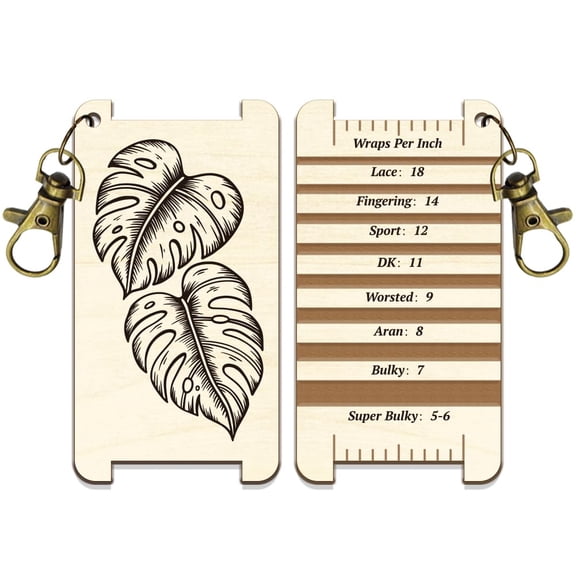 Tropical Leaves Spinning Control Tool Monstera Yarn WPI Guide Gauge with Clasp Wood Yarn Wrap Guide Board with Diz