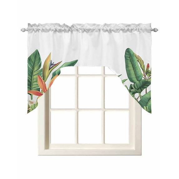 Tropical Leaves Summer Kitchen Curtains Swag Valance for Windows/Bathroom/Cafe, Watercolor Floral Green Leaf Rod Pocket Drape Panel Swag Curtain Valance for Bedroom/Living Room 55''x36''