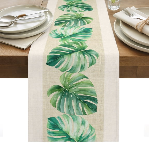 Tropical Leaves Table Runner Palm Leaf Summer Botanical Rustic Tablerunners 14 x 72 Inch, Table Decorations Tabletop Scarf for Summer Gathering Holiday Farmhouse Kitchen Dining Decor