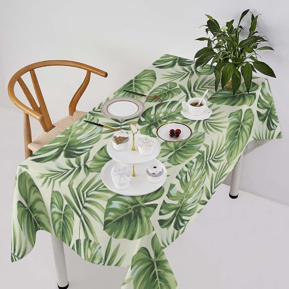Tropical Leaves Tablecloth, Exotic Green Palm Leaves Banana Leaf Table Cover for Kitchen Dining Room Indoor Party Picnic Holiday Home Decor 55x55in