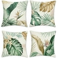 thumbnail image 1 of Tropical Leaves Throw Pillow Covers 18 x 18 Inch Green Brown Leaf Decorative Pillow Cases Polyester Linen Outdoor Cushion Covers for Sofa Bed Home Decor Set of 4, 1 of 6