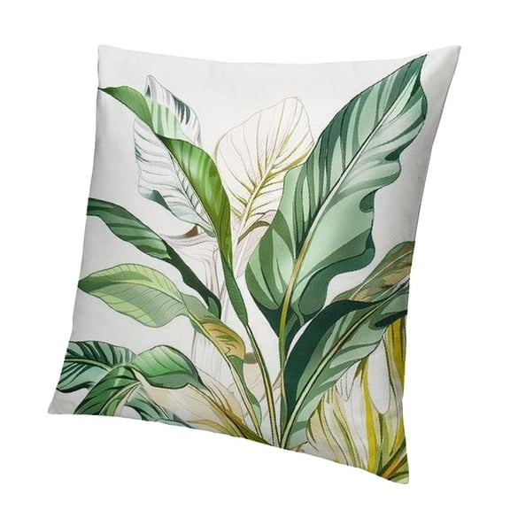 Tropical Leaves Throw Pillow Covers Green and Pink Palm Leaf Decorative Pillows Case Soft Cushion Covers for Outdoor Couch Sofa Patio Decor