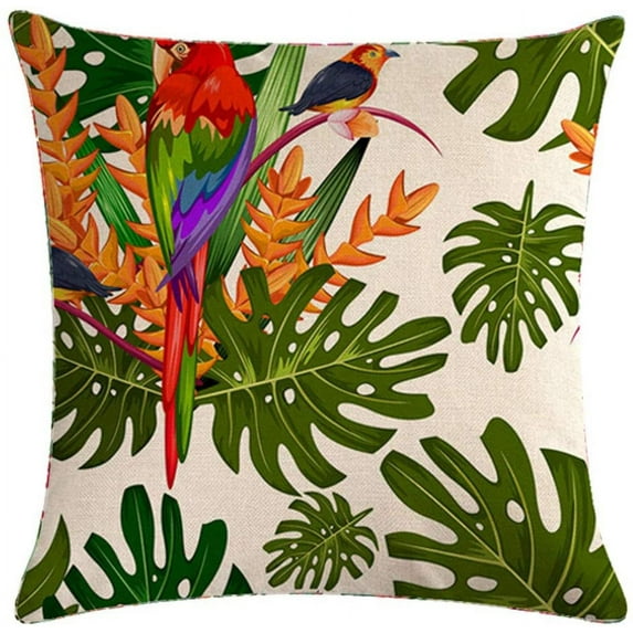 Tropical Leaves Throw Pillow Covers Parrot &Turtle Leaf &Red Flower Pattern Pillowcases Home Decorative Cotton Linen Cushion Covers 18 X 18 Inch