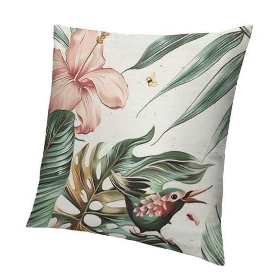 Tropical Leaves Throw Pillow Covers Watercolor Leaf Bird Decorative Pillow Cases for Couch Sofa Bed Home Garden Outdoor Decor