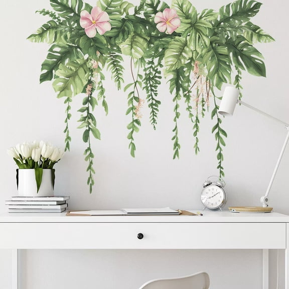 Tropical Leaves Wall Decals Hanging Vines Green Plants Wall Stickers Living Room Bedroom Office Wall Decor