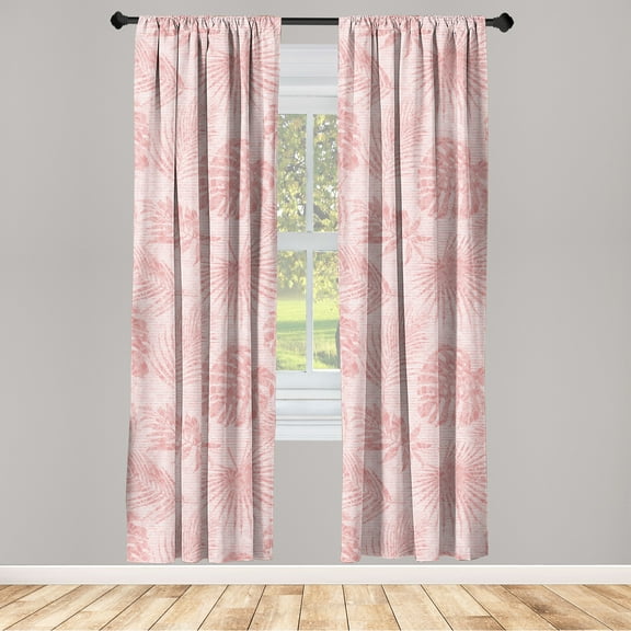 Tropical Leaves Window Curtains, Boho Exotic Jungle Art with Monstera Palm Leaf Print Grunge Striped, Lightweight Decor 2-Panel Set with Rod Pocket, Pair of - 28"x63", Pale Pink and Rose, by Ambesonne