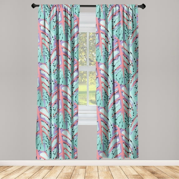 Tropical Leaves Window Curtains, Modern Design of Exotic Vibes Leaf Pattern with Pastel Colors, Lightweight Decor 2-Panel Set with Rod Pocket, Pair of - 28"x84", Seafoam Coral Fuchsia, by Ambesonne