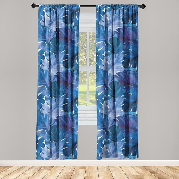 Tropical Leaves Window Curtains, Retro Wave Colors Monstera Palm Tree Leaves Neutral Boho Print, Lightweight Decor 2-Panel Set with Rod Pocket, Pair of - 28"x95", Dark Lavender Indigo, by Ambesonne