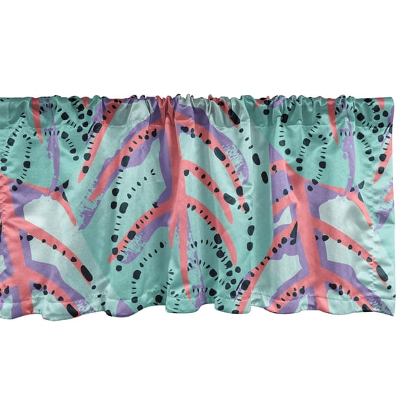 Tropical Leaves Window Valance, Modern Design of Exotic Vibes Leaf Pattern with Pastel Colors, Curtain Valance for Kitchen Bedroom with Rod Pocket, 54" X 18", Seafoam Coral Fuchsia, by Ambesonne