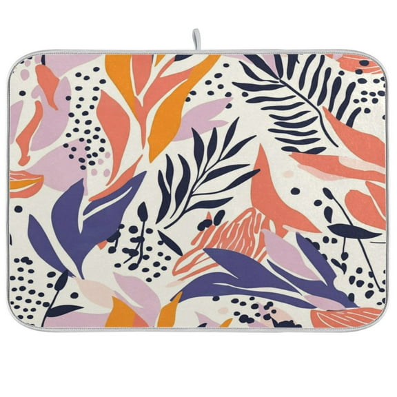 Tropical Leaves and Dots Dish Drying Mat Kitchen Mats Microfiber Counter Absorbent Dish Pad Drainer Rack